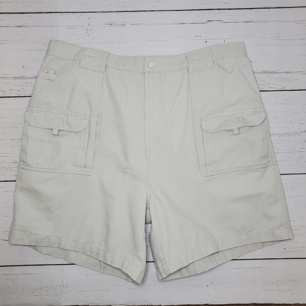 Reel Legends Mens Tan Cotton Canvas Cargo Fishing Shorts Size 40 Khaki Outdoor